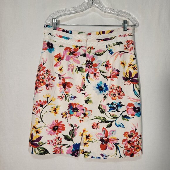 ISABELLA DeMARCO Feminine Romantic Linen Blend Ivory Floral Print Skirt Size 12. - Picture 2 of 16